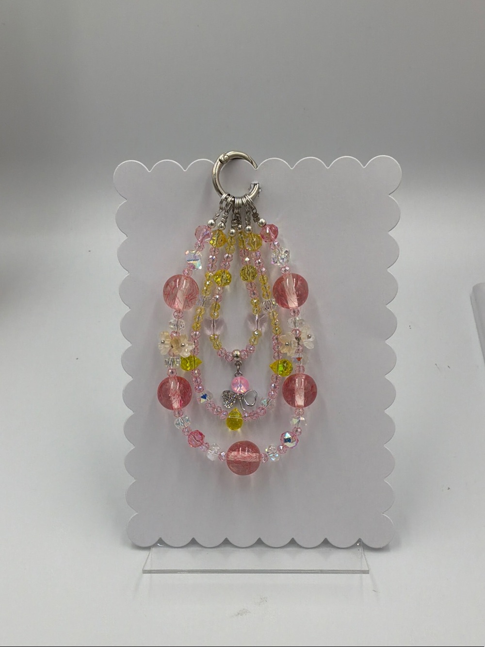 Beaded Multi-Strand Pink and Yellow Charm